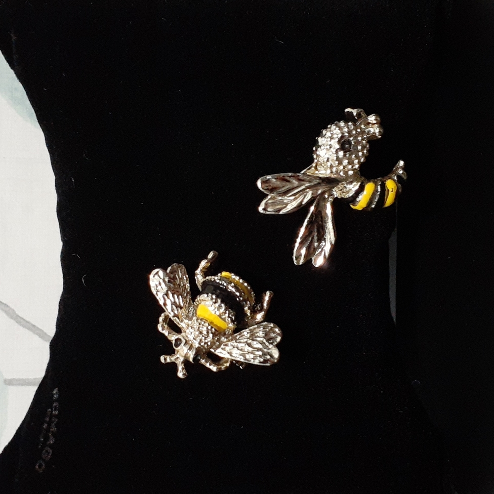 Two Silver Tone and Enamel Gerry’s Bee and Wasp Brooch Pins